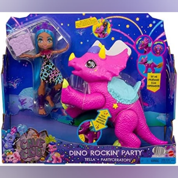 Cave Club Tella Doll Partyceratops Dinosaur Playset NIB Sealed Mattel LAST ONE - Picture 2 of 2